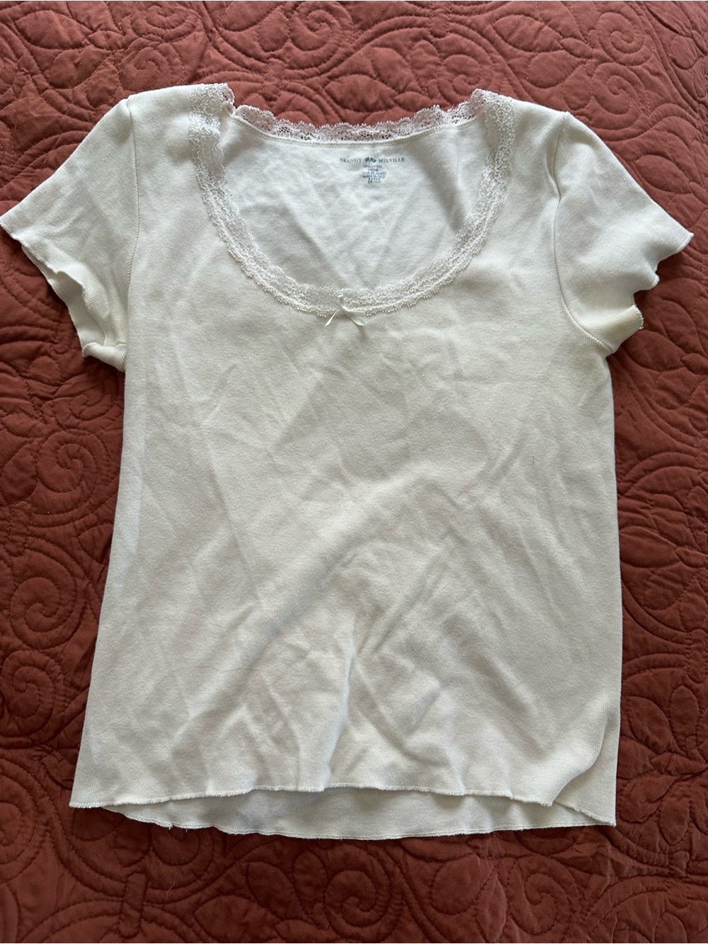 Lace-Trim Short Sleeve Top - White